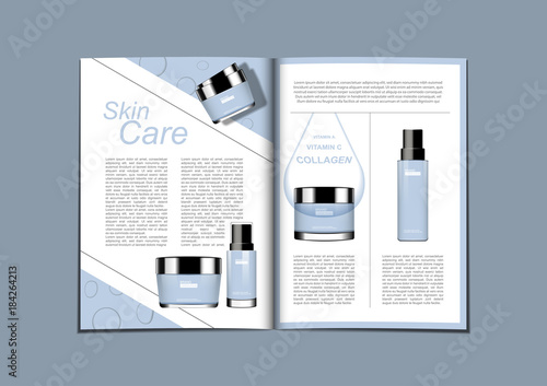 Magazine or brochure of skin care set with water drop and template. For commercial use