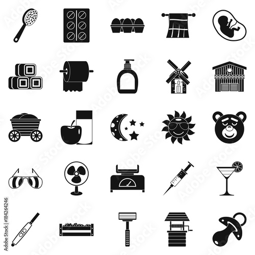 Rest at grandmother icons set, simple style