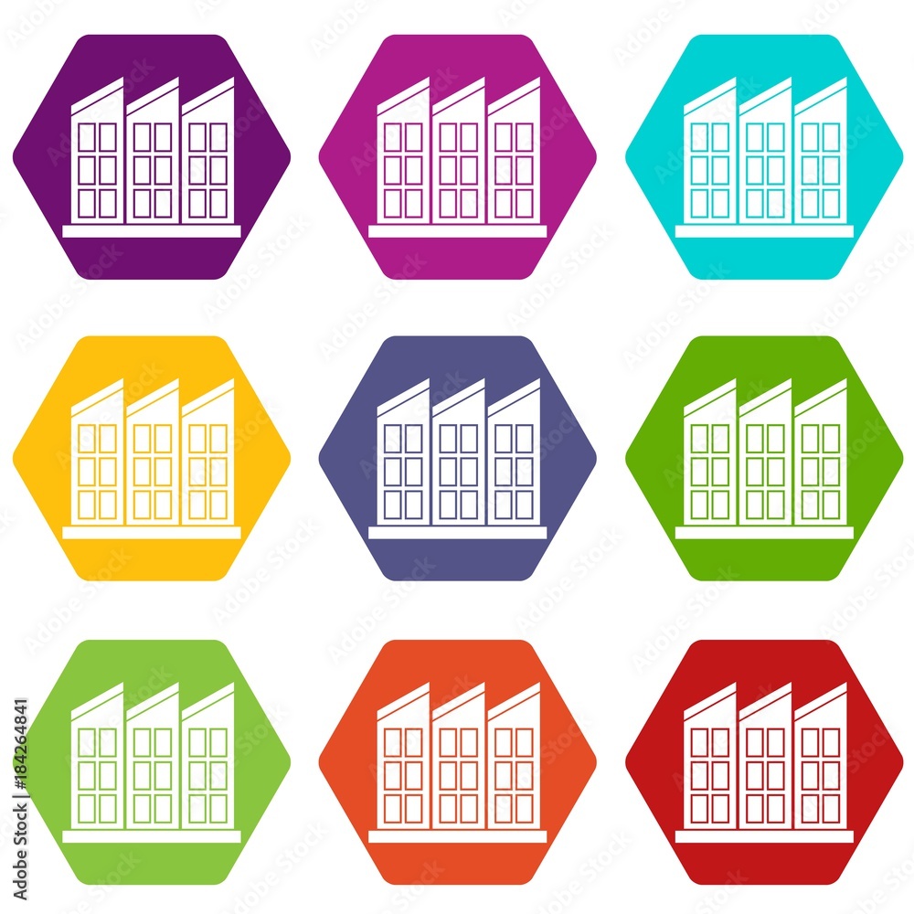 Building icon set color hexahedron Building icon set color hexahedron