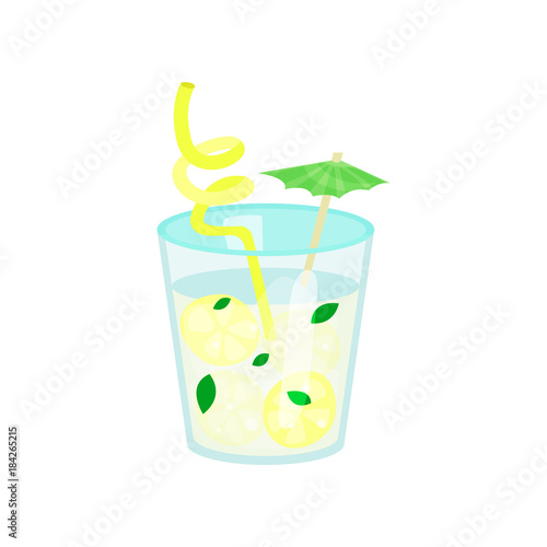 Summer tropical cocktail or lemonade cartoon vector Illustration