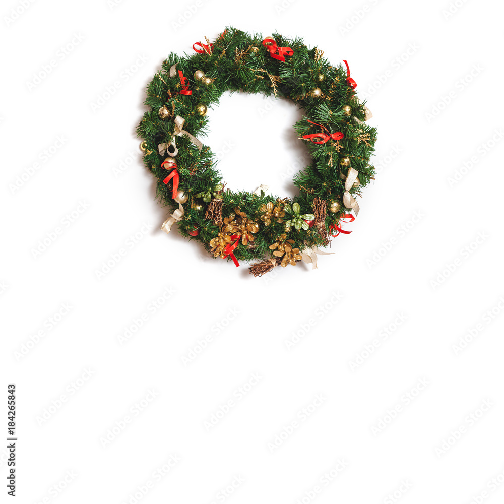 Christmas wreath on white background closeup Christmas wreath on white background closeup