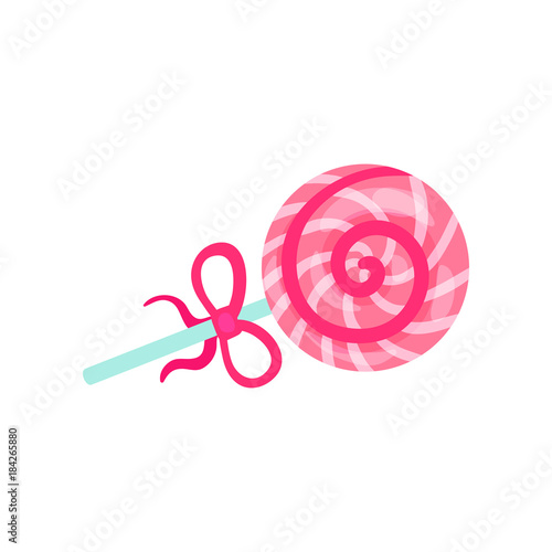 Lollipop with pink and white stripes summer time cartoon vector Illustration