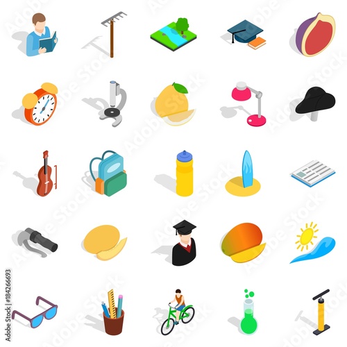 School upbringing icons set, isometric style