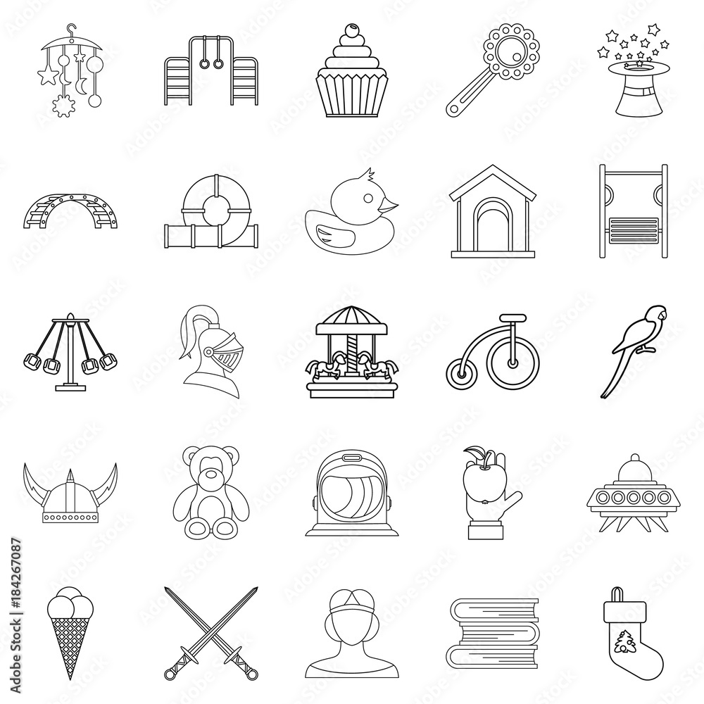 Naklejka premium Time kid icons set, outline style