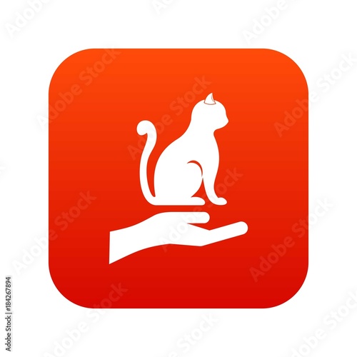 Hand holding a cat icon digital red
