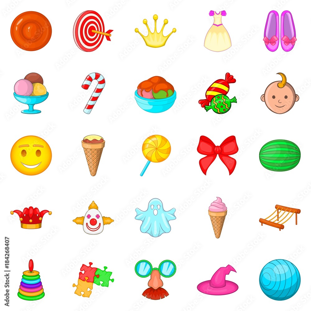 Feast for child icons set, cartoon style Feast for child icons set, cartoon style