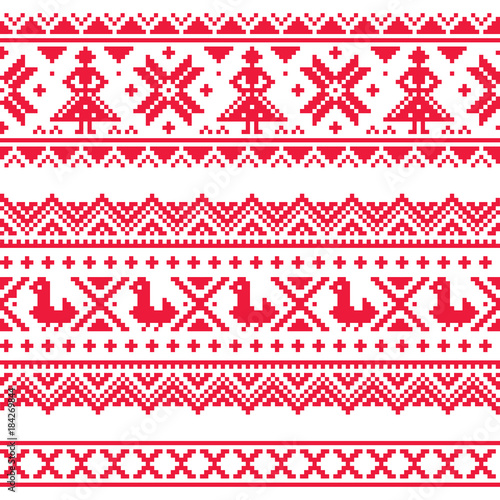 Sami band or belrd vector design, Lapland cross-stitch vector pattern, folk art Scandinavian, Nordic style