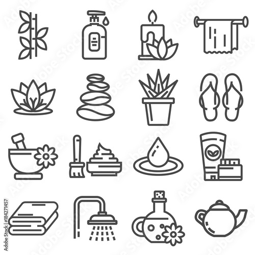 Spa massage therapy cosmetics icons.