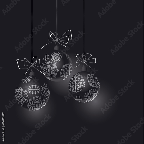 Abstract black Christmas tree baubles header. Xmas decoration balls vector il...
