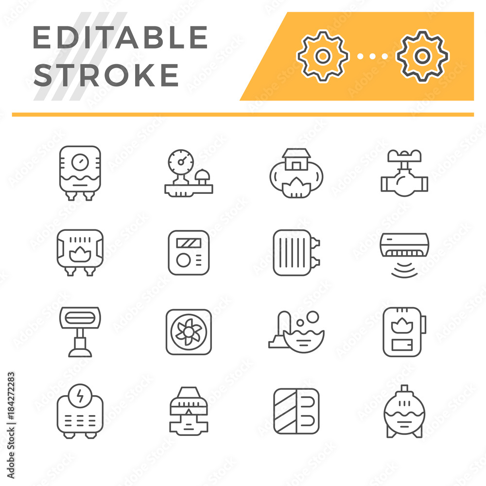 Set line icons of heating Set line icons of heating