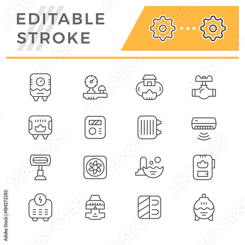 Set line icons of heating