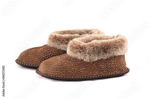 Luxury leather slippers isolated on white background