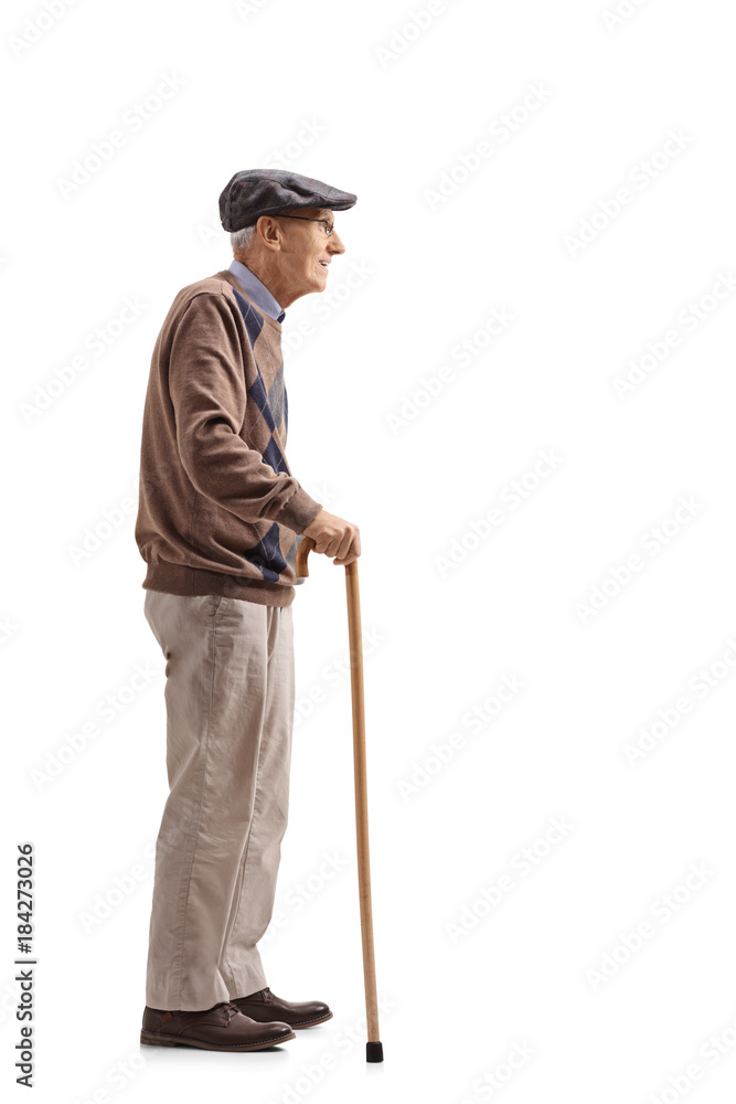 Senior with a cane waiting in line Senior with a cane waiting in line