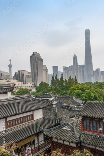 Shanghai skyline view from Yuyuan garden, China