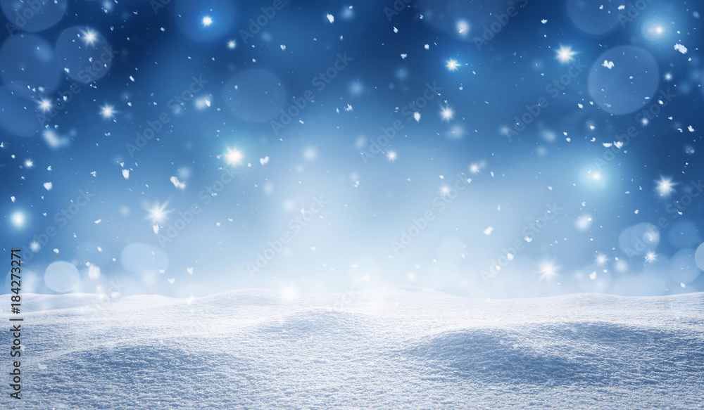 Obraz premium Empty, snowy winter, christmas background with copy space