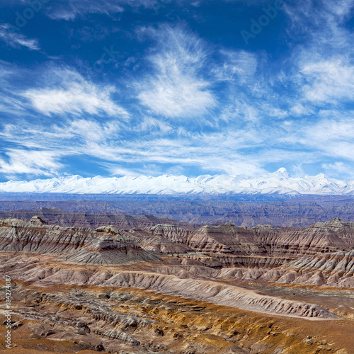 Panorama of Earth Forest National Geopark in Zhada County, Tibet