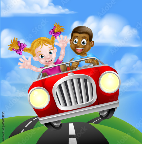 Cartoon Characters Driving Car
