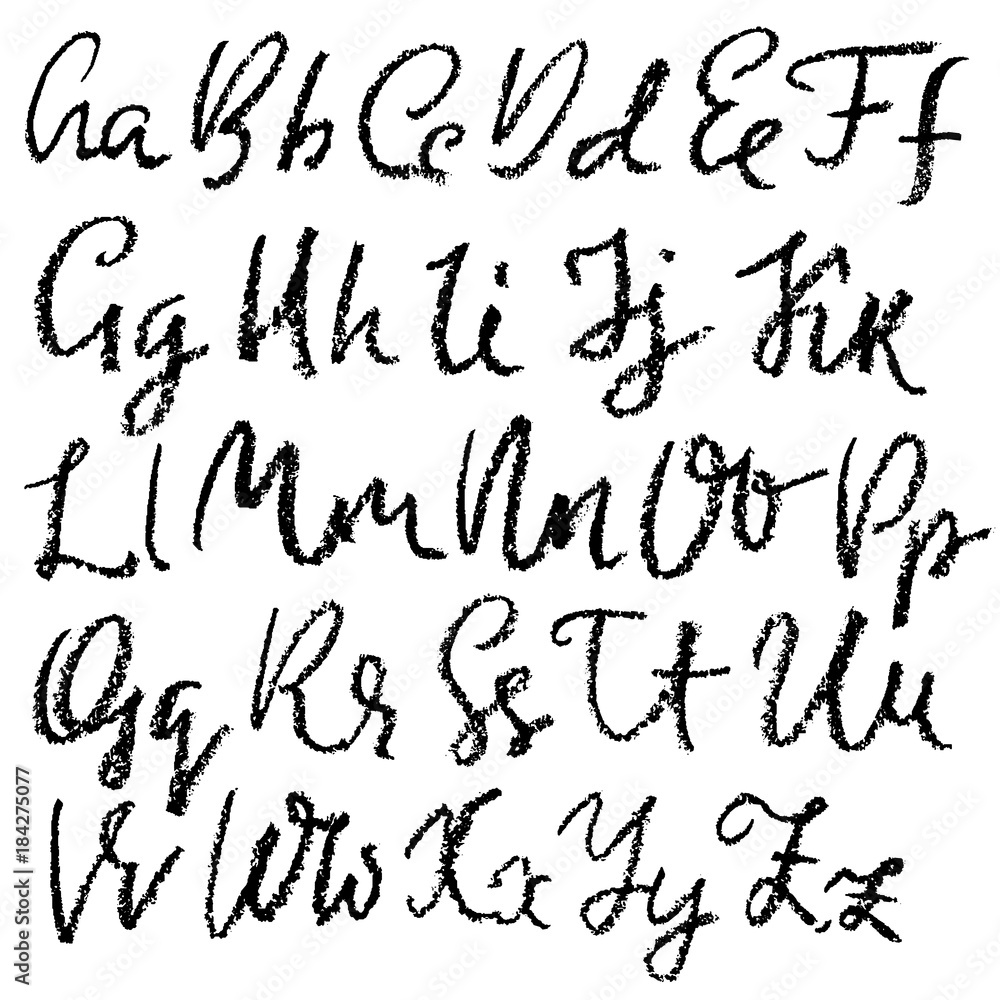 Handwritten vector chalked alphabet. Imitation texture of chalk. Modern ...