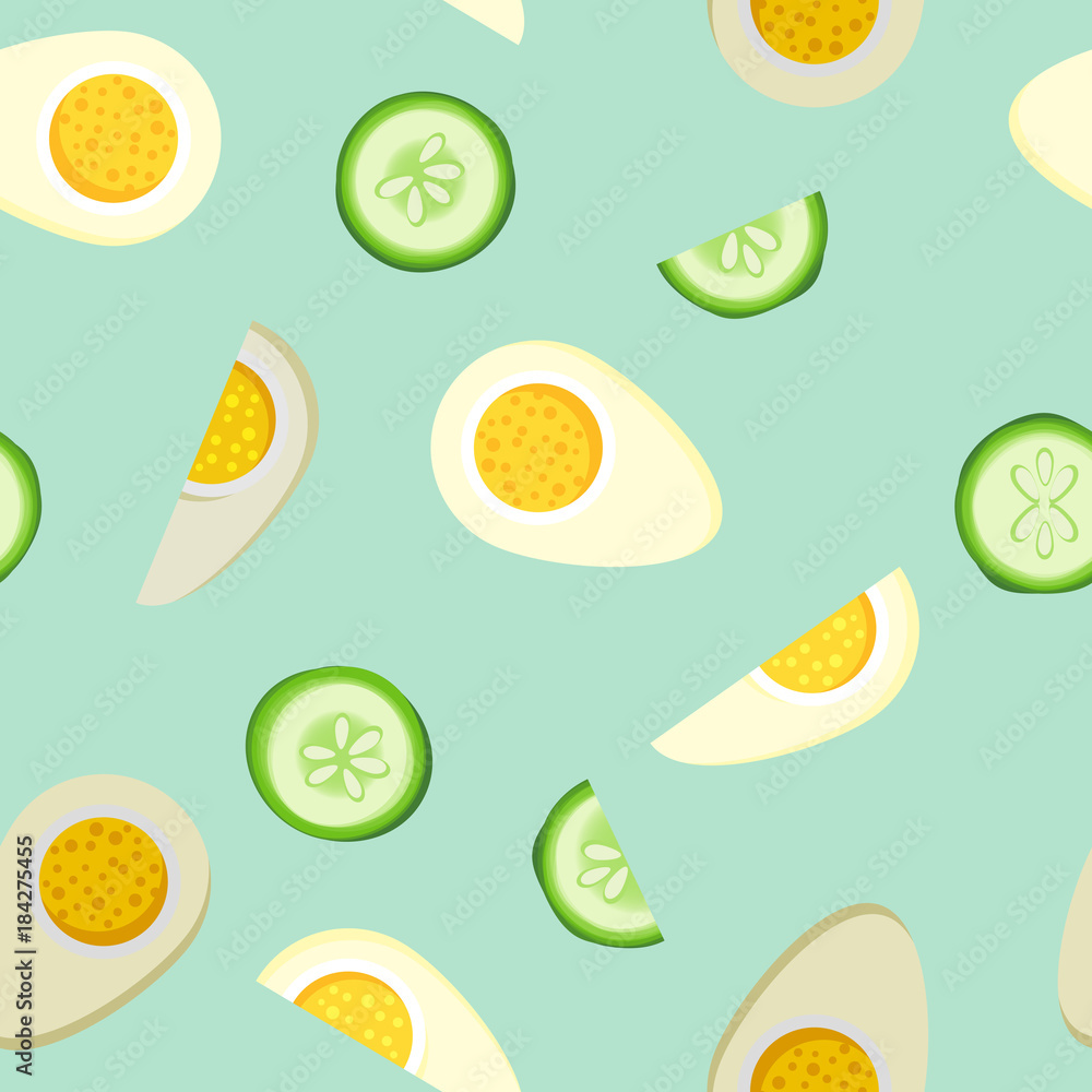 Fototapeta Vector tiling seamless background with bright food slices