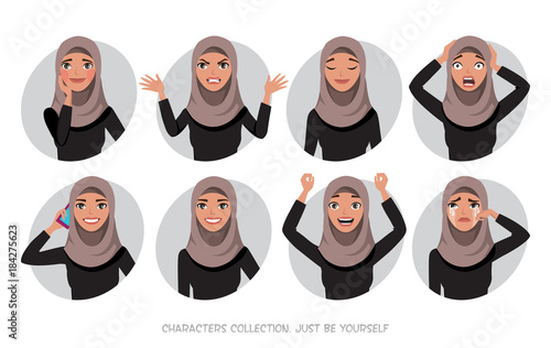 Arab women character set of emotions