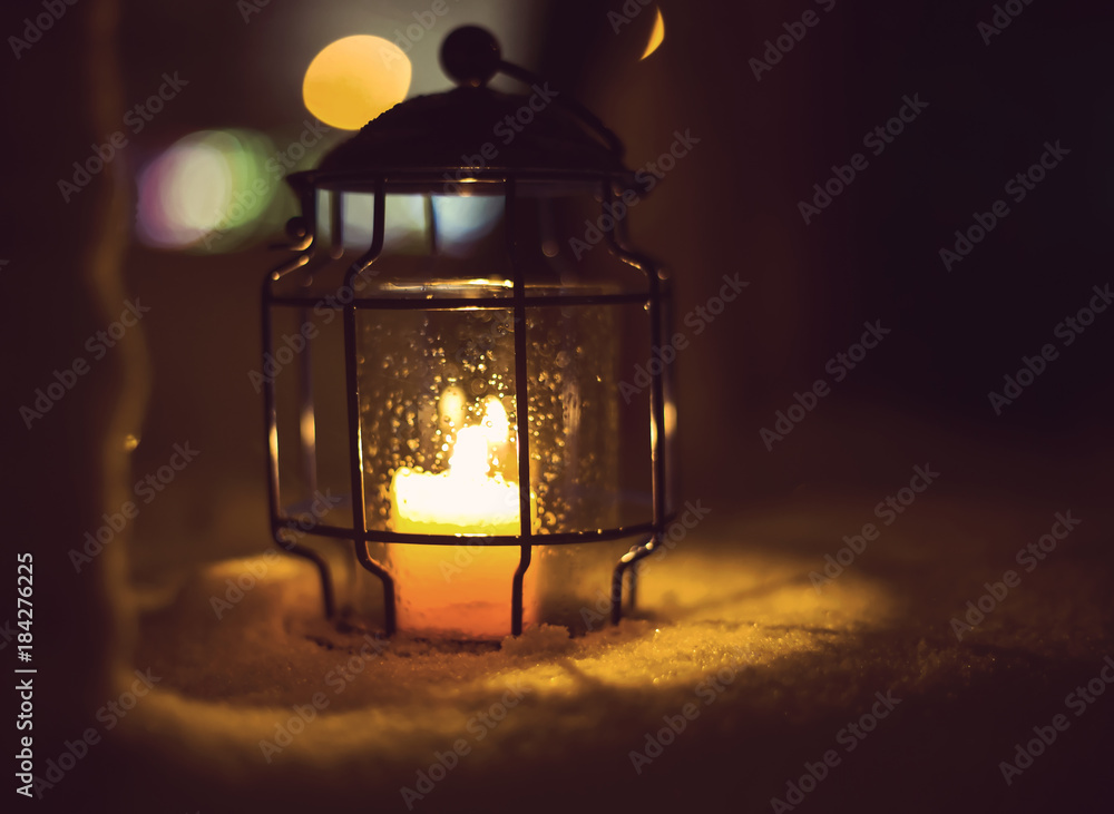 Art Christmas lantern with snowfall Art Christmas lantern with snowfall