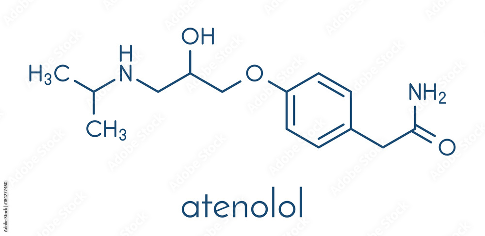 Atenolol hypertension or high blood pressure drug (beta blocker) molecule.  Skeletal formula. Stock-Vektorgrafik | Adobe Stock