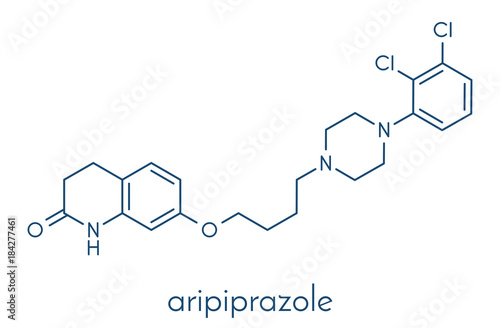 Aripiprazole antipsychotic drug molecule. Skeletal formula.