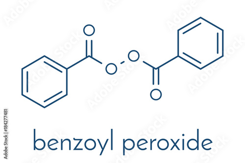 Benzoyl peroxide acne treatment drug molecule. Also used to dye hair and whiten teeth (bleaching). Skeletal formula.