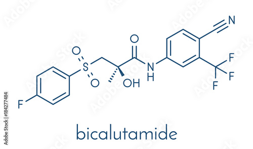 Bicalutamide prostate cancer drug (anti-androgen) molecule. Skeletal formula.