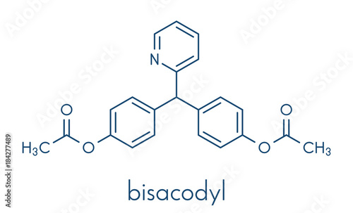 Bisacodyl laxative drug molecule. Skeletal formula. photo