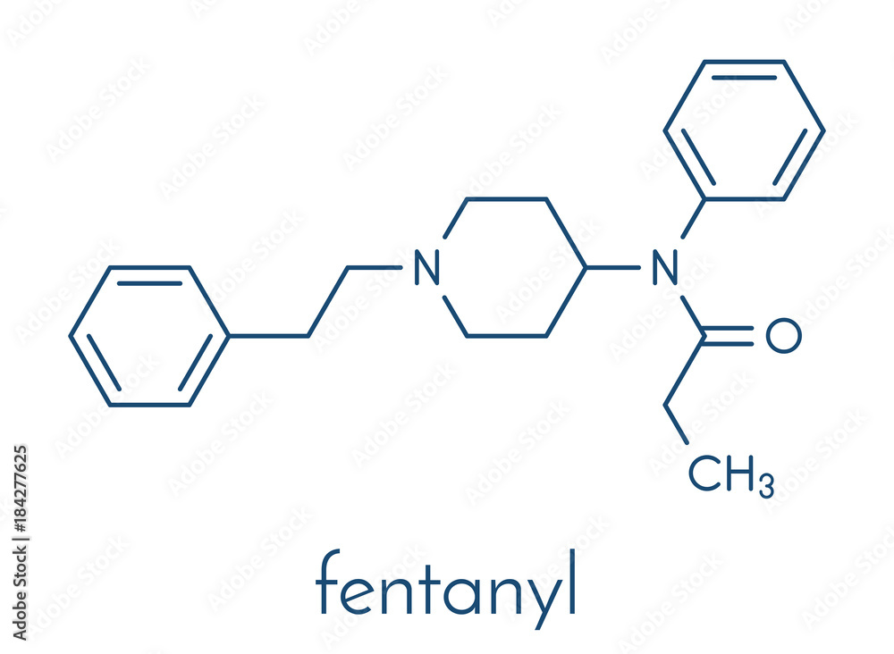 Fentanyl (fentanil) opioid analgesic drug molecule. Skeletal formula. Stock  Vector