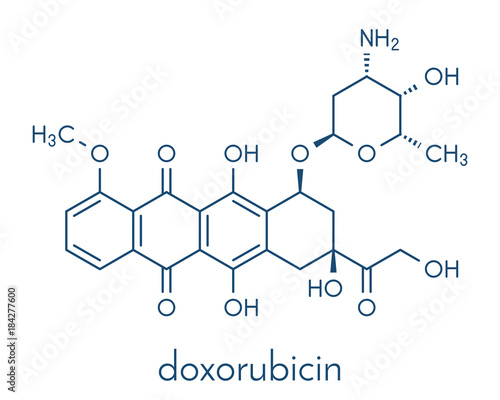 Doxorubicin cancer chemotherapy drug molecule. Skeletal formula.