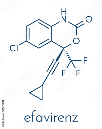Efavirenz HIV drug molecule. Skeletal formula.