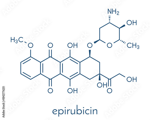 Epirubicin cancer chemotherapy drug molecule. Skeletal formula.