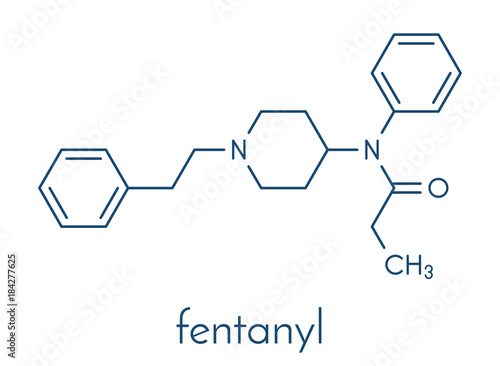 Fentanyl (fentanil) opioid analgesic drug molecule. Skeletal formula.
