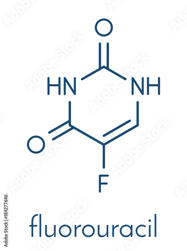 Fluorouracil (5-FU, FU) cancer chemotherapy drug molecule. Skeletal formula.
