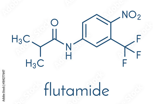Flutamide prostate cancer drug (anti-androgen) molecule. Skeletal formula.