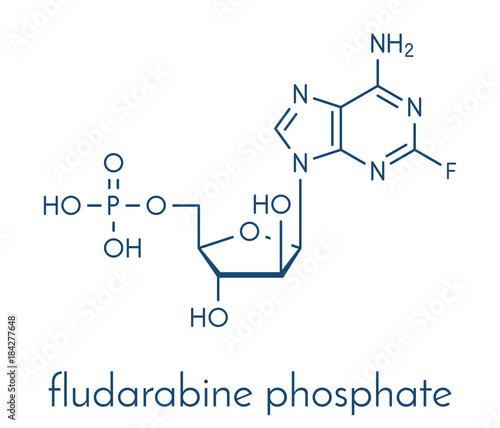 Fludarabine phosphate blood cancer drug molecule. Skeletal formula.