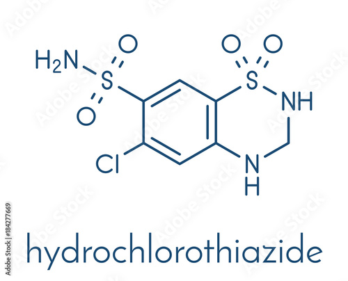 Hydrochlorothiazide diuretic drug molecule. Skeletal formula.