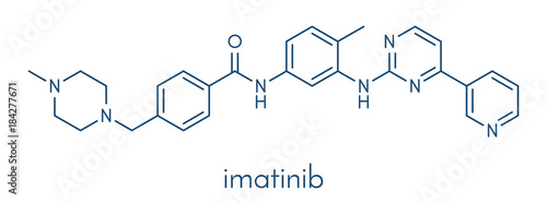 Imatinib cancer drug molecule. Tyrosine-kinase inhibitor. Skeletal formula.