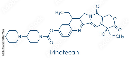 Irinotecan cancer chemotherapy drug molecule. Skeletal formula.
