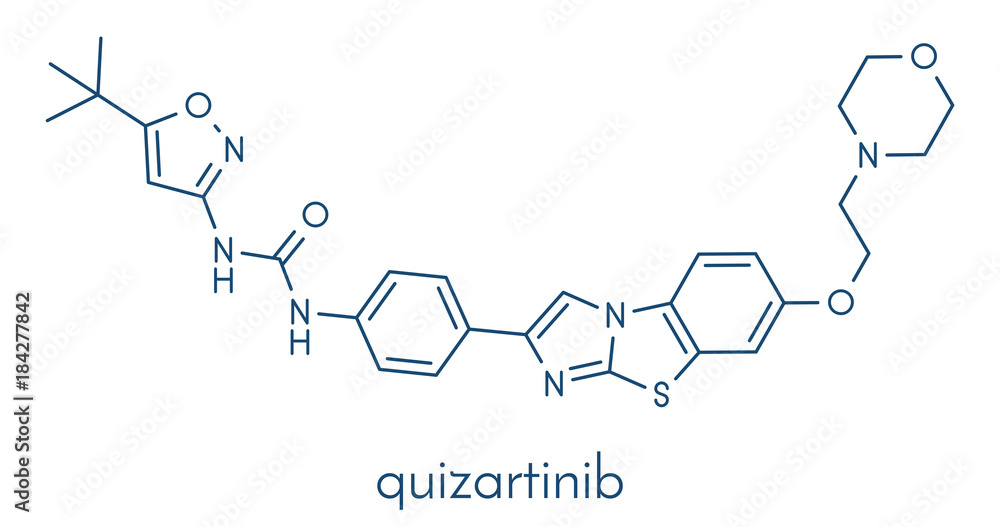 Obraz premium Quizartinib investigational acute myeloid leukemia (AML) drug, chemical structure Skeletal formula.
