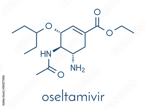 Oseltamivir influenza virus drug molecule. Skeletal formula.
