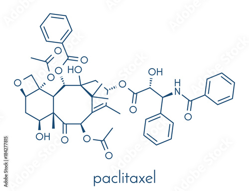 Paclitaxel cancer chemotherapy drug molecule. Skeletal formula.
