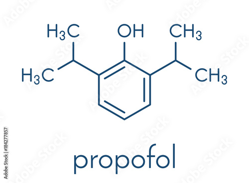 Propofol anesthetic drug molecule. Skeletal formula.