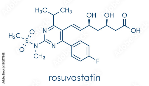Rosuvastatin cholesterol lowering drug (statin class) molecule. Skeletal formula.