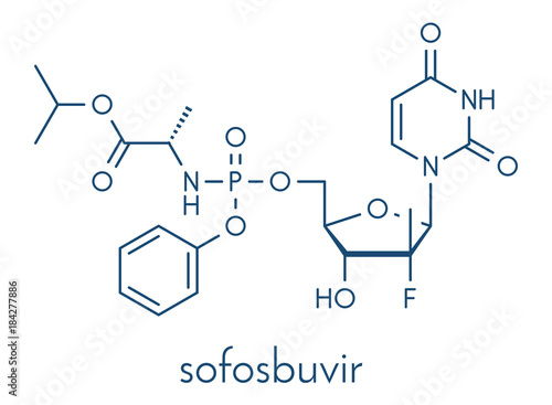 Sofosbuvir hepatitis C virus drug molecule. Skeletal formula.