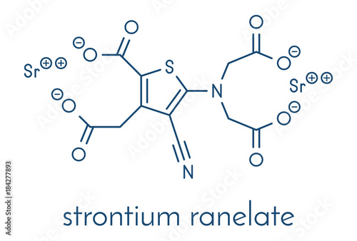 Strontium ranelate osteoporosis drug molecule. Skeletal formula.