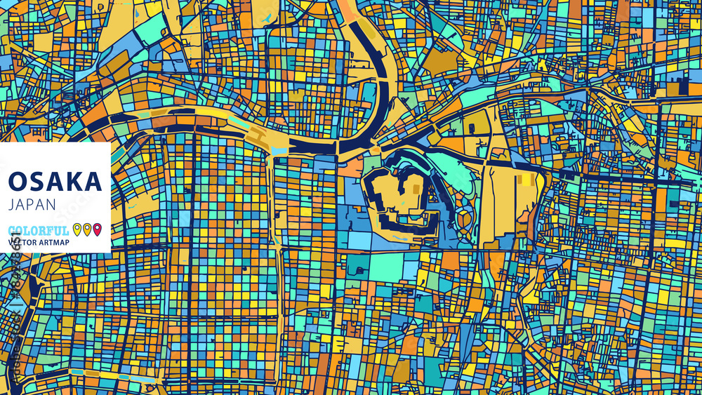Fototapeta premium Osaka, Japonia, kolorowe mapy wektorowe