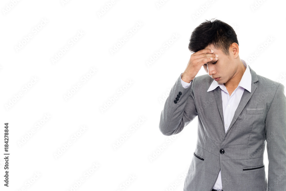 Portrait of a business man having a headache. Isolated on white background Portrait of a business man having a headache. Isolated on white background